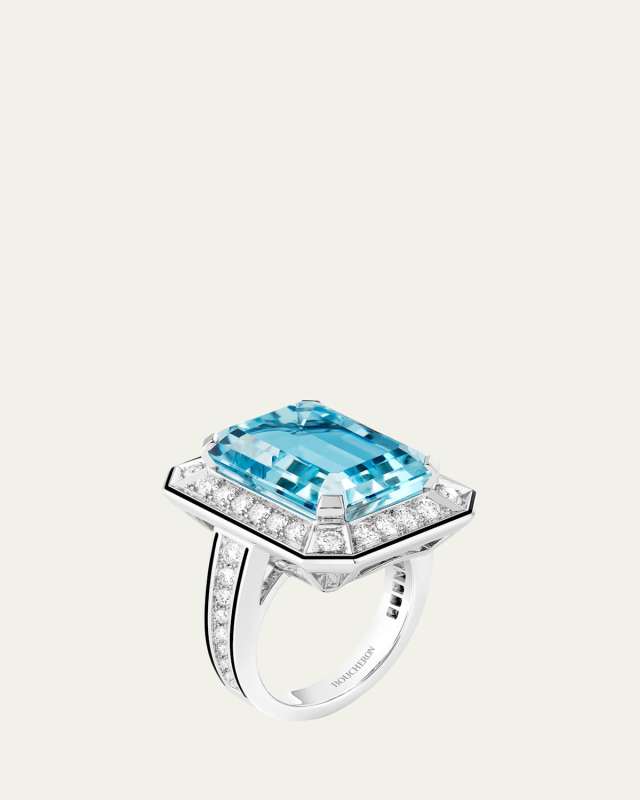Vendome Lisere 18K White Gold Emerald Cut Aquamarine Solitaire Ring